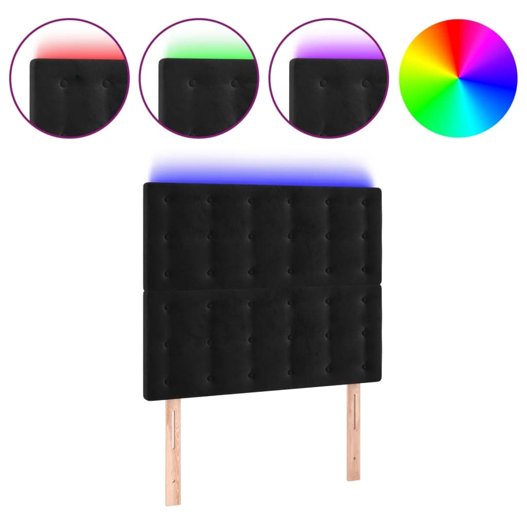 vidaXL Cabeceira de cama c/ LED veludo 90x5x118/128cm preto