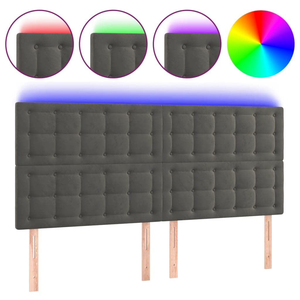 vidaXL Cabeceira de Cama com led Veludo 180x5x118/128 cm Cinza-escuro - 669281470