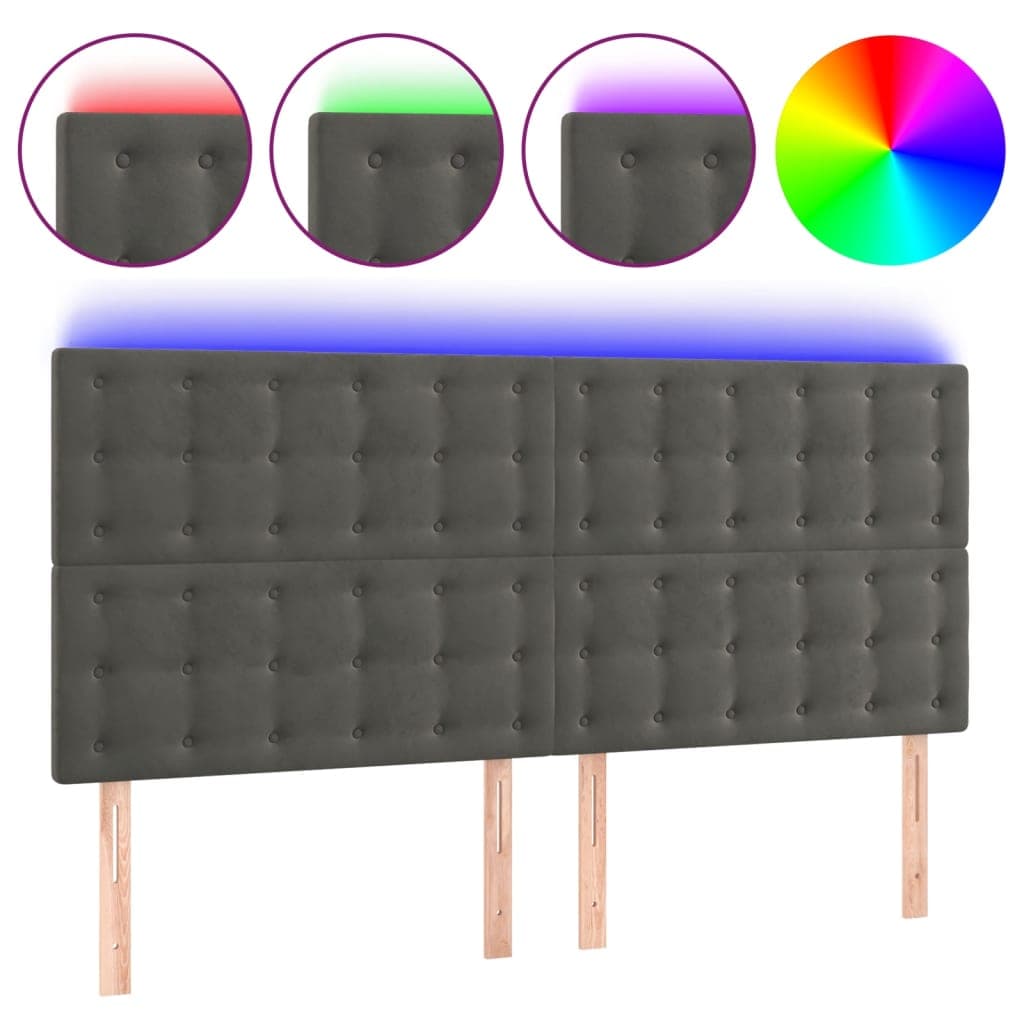 vidaXL Cabeceira de cama c/ LED veludo 200x5x118/128 cm cinza-escuro