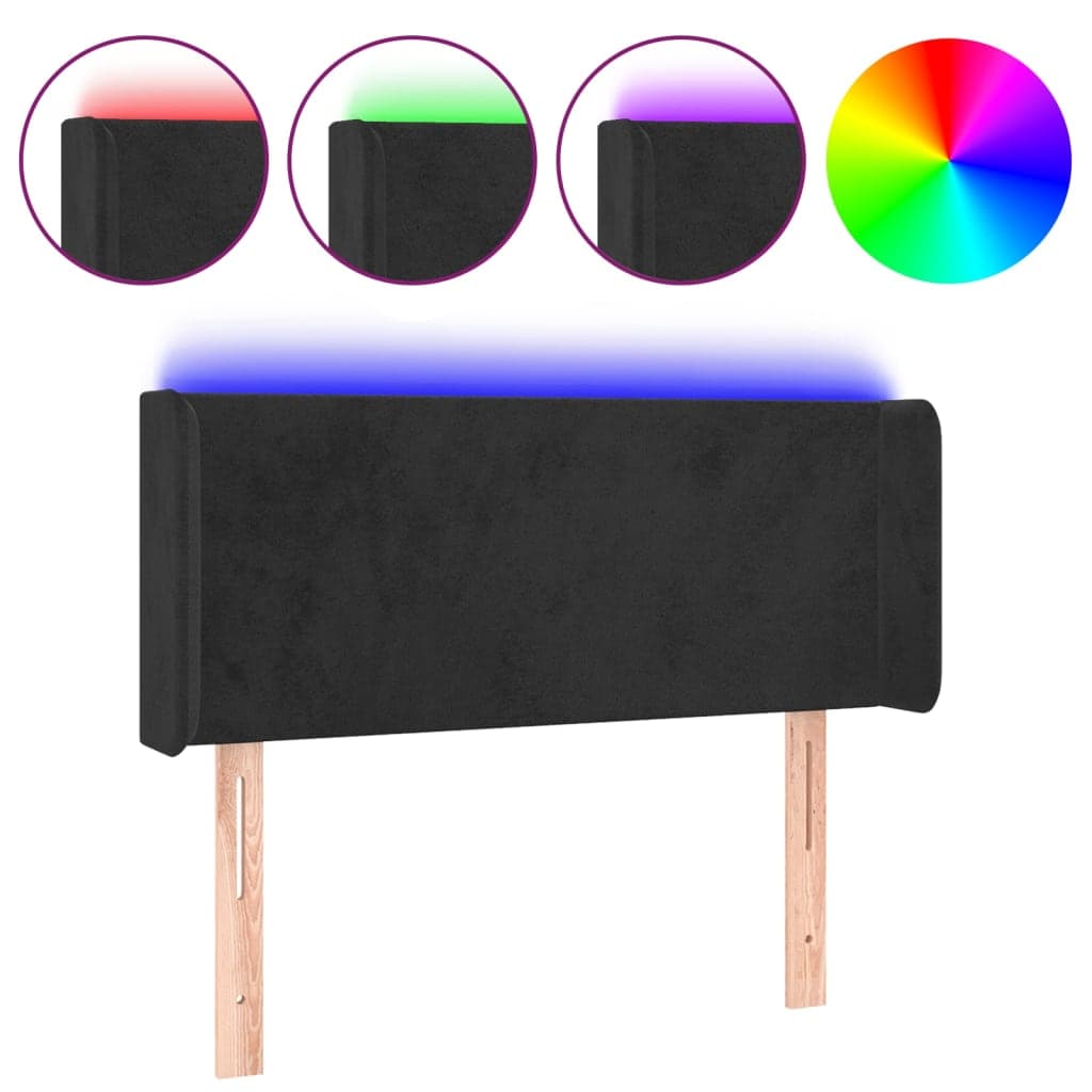 vidaXL Cabeceira de cama c/ luzes LED veludo 83x16x78/88 cm preto