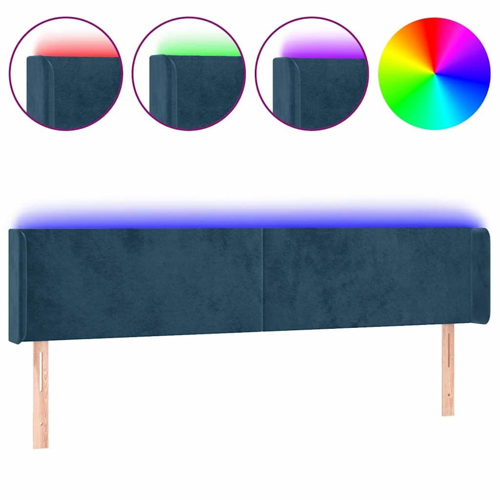 vidaXL Cabeceira cama c/ luzes LED veludo 183x16x78/88 cm azul-escuro