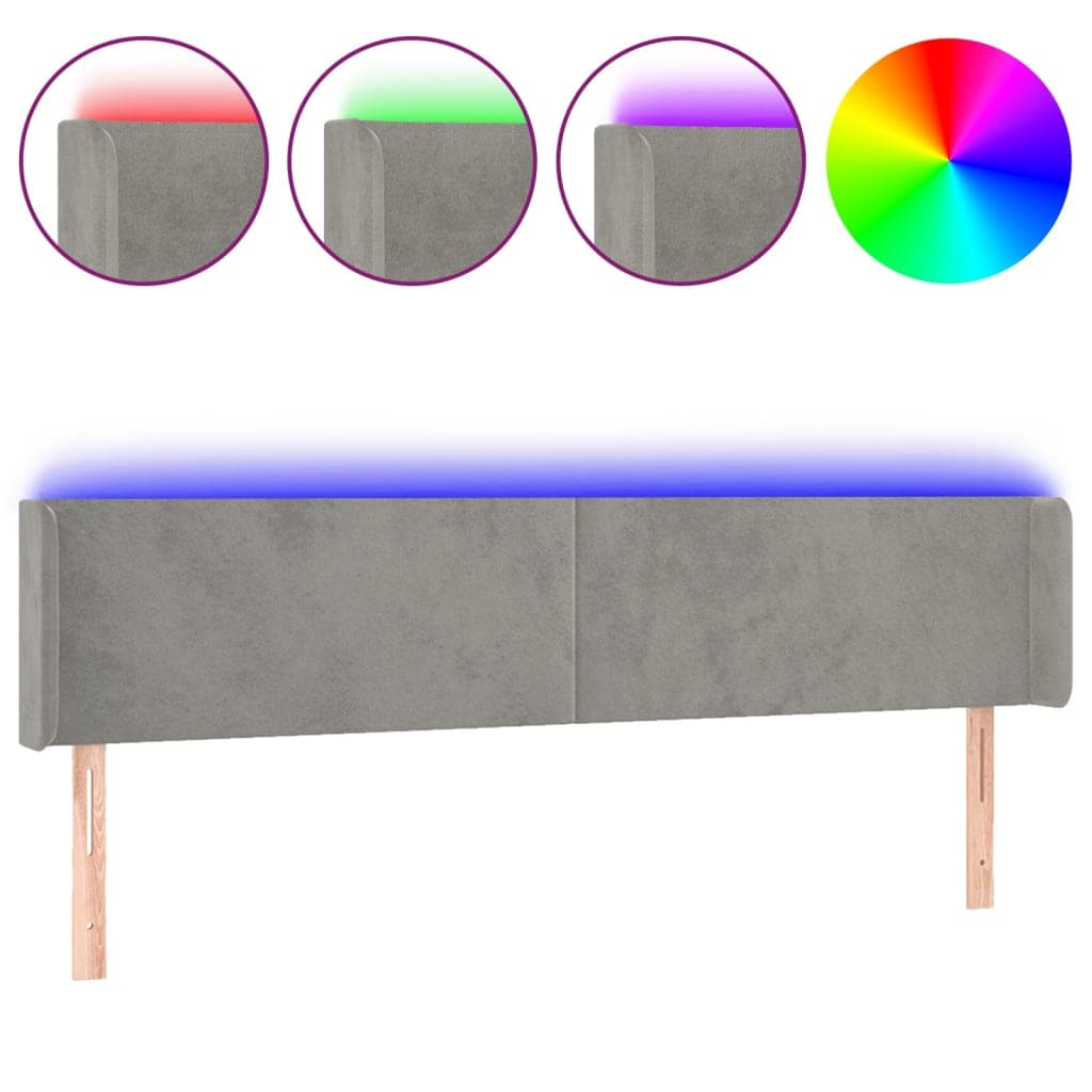 vidaXL Cabeceira cama c/ luzes LED veludo 203x16x78/88 cm cinza-claro