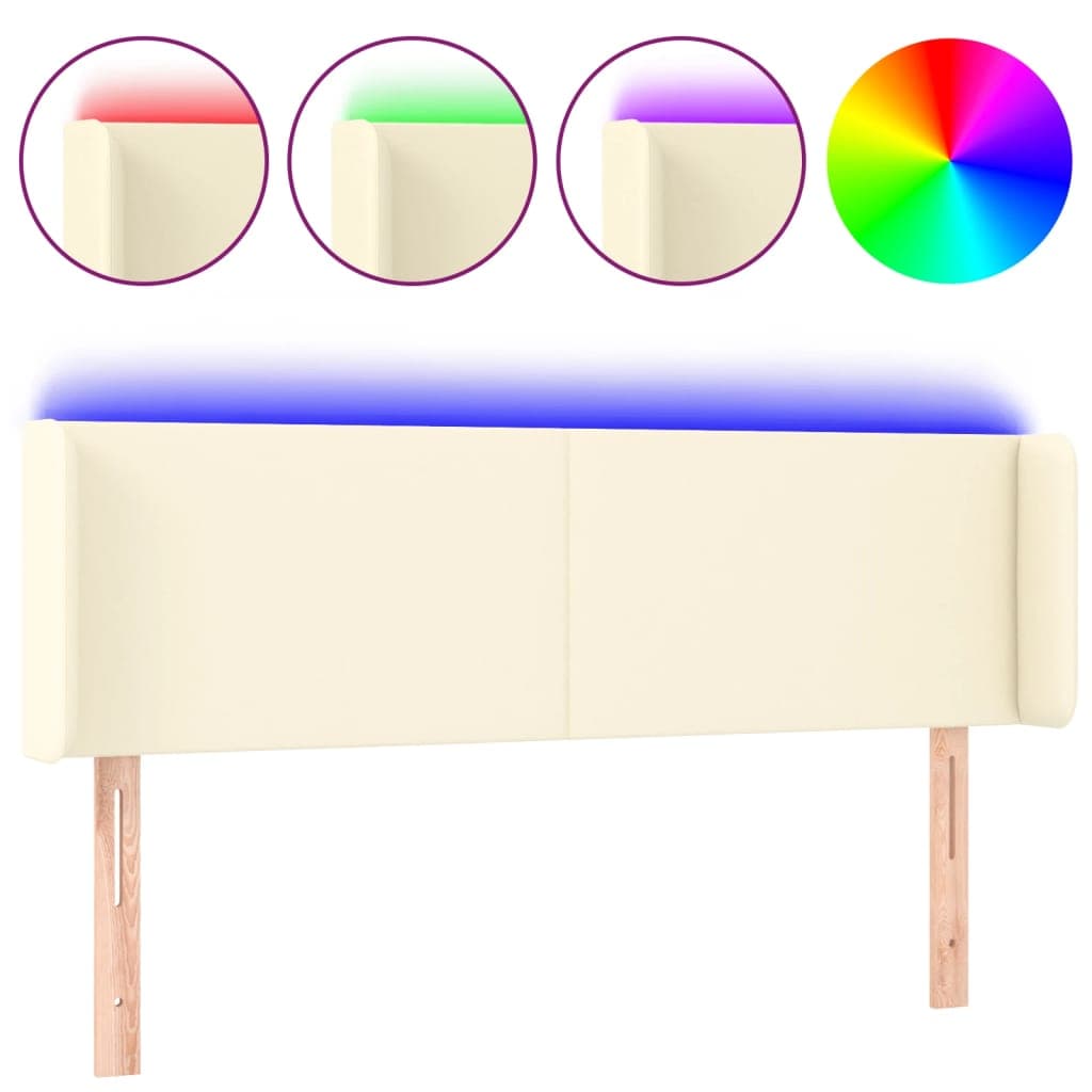 vidaXL Cabeceira de cama c/ LED 147x16x78/88 cm couro artificial crème