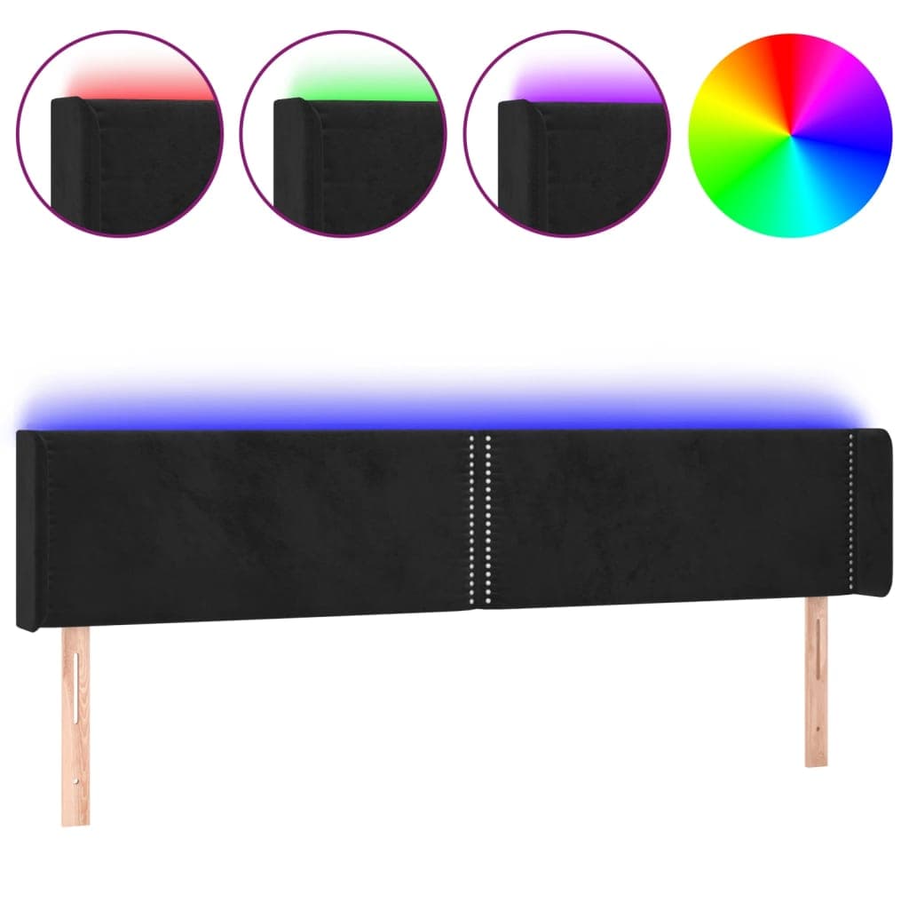 vidaXL Cabeceira de cama c/ luzes LED veludo 203x16x78/88 cm preto