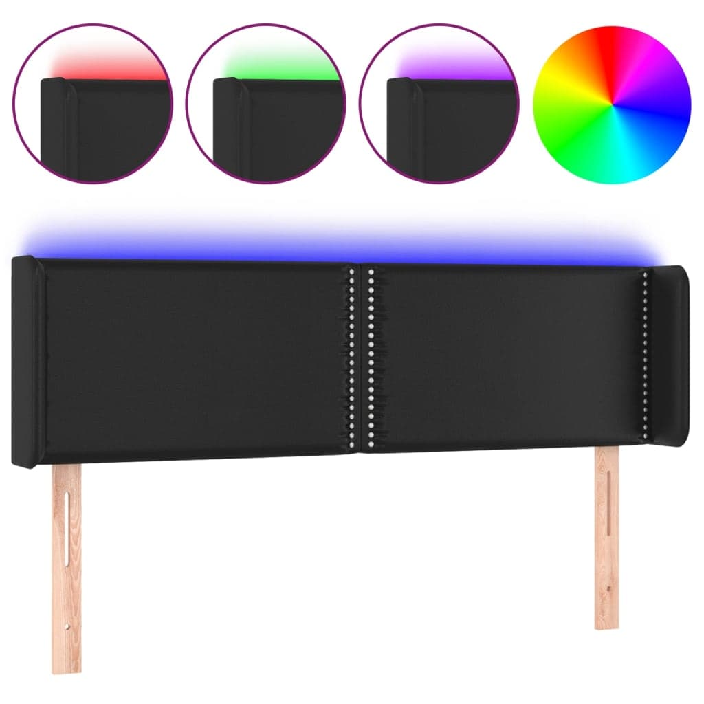 vidaXL Cabeceira de cama c/ LED couro artificial 147x16x78/88 cm preto