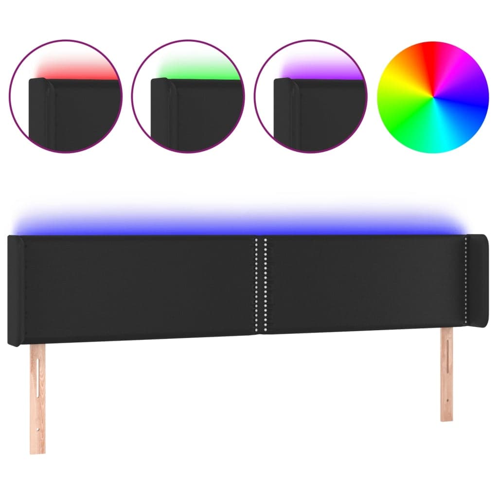 vidaXL Cabeceira de cama c/ LED couro artificial 203x16x78/88 cm preto