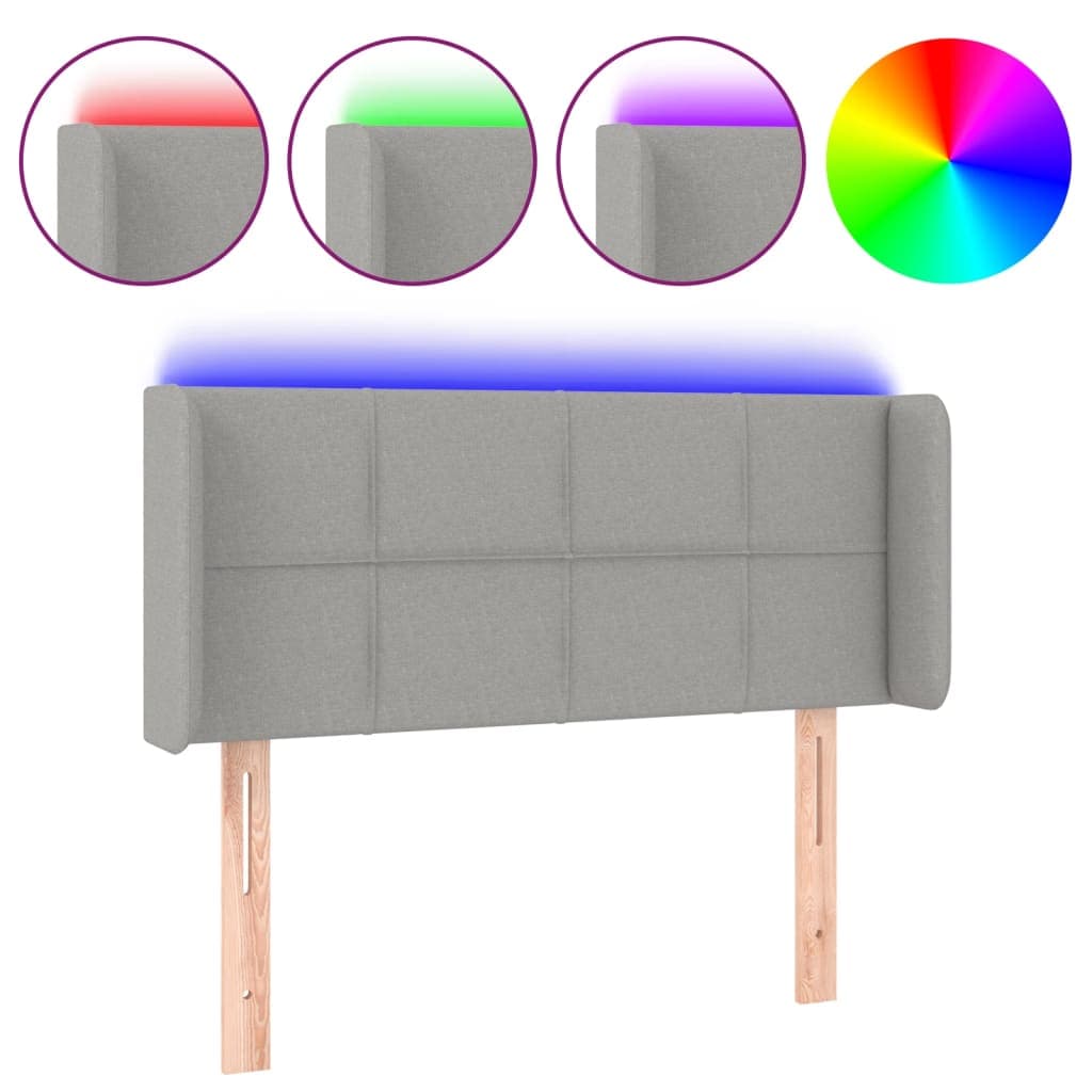 vidaXL Cabeceira de cama c/ luzes LED tecido 93x16x78/88cm cinza-claro