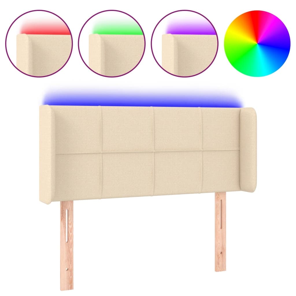vidaXL Cabeceira de cama c/ luzes LED tecido 103x16x78/88 cm cor creme