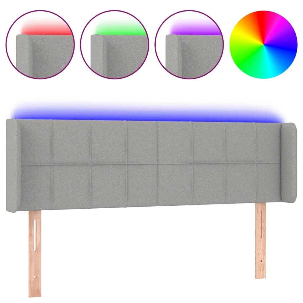 vidaXL Cabeceira cama c/ luzes LED tecido 147x16x78/88 cm cinza-claro