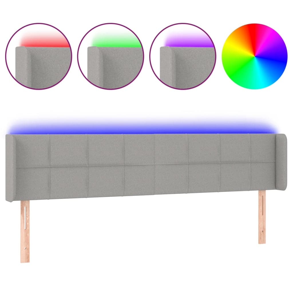 vidaXL Cabeceira cama c/ luzes LED tecido 203x16x78/88 cm cinza-claro