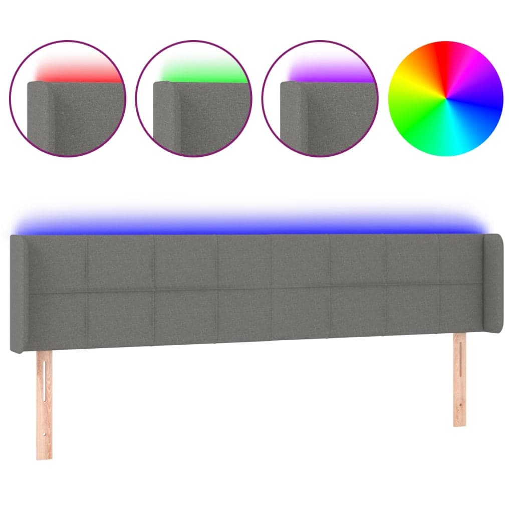 Cabeceira Cama com Luzes led Tecido 203x16x78/88cm Cinza-escuro - 3123259