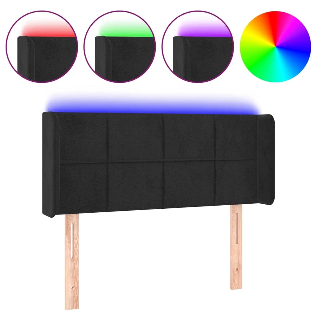 vidaXL Cabeceira de cama c/ luzes LED veludo 83x16x78/88 cm preto