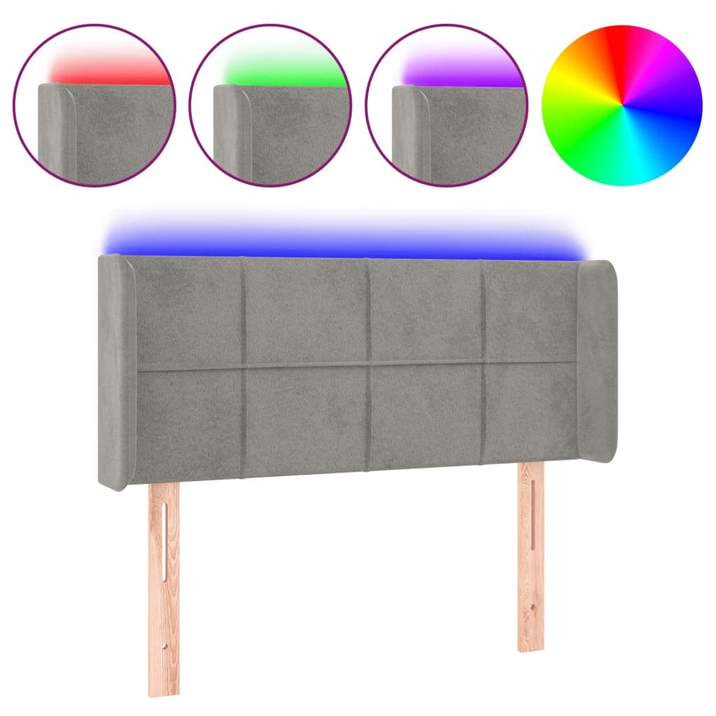 vidaXL Cabeceira de cama c/ luzes LED veludo 93x16x78/88cm cinza-claro
