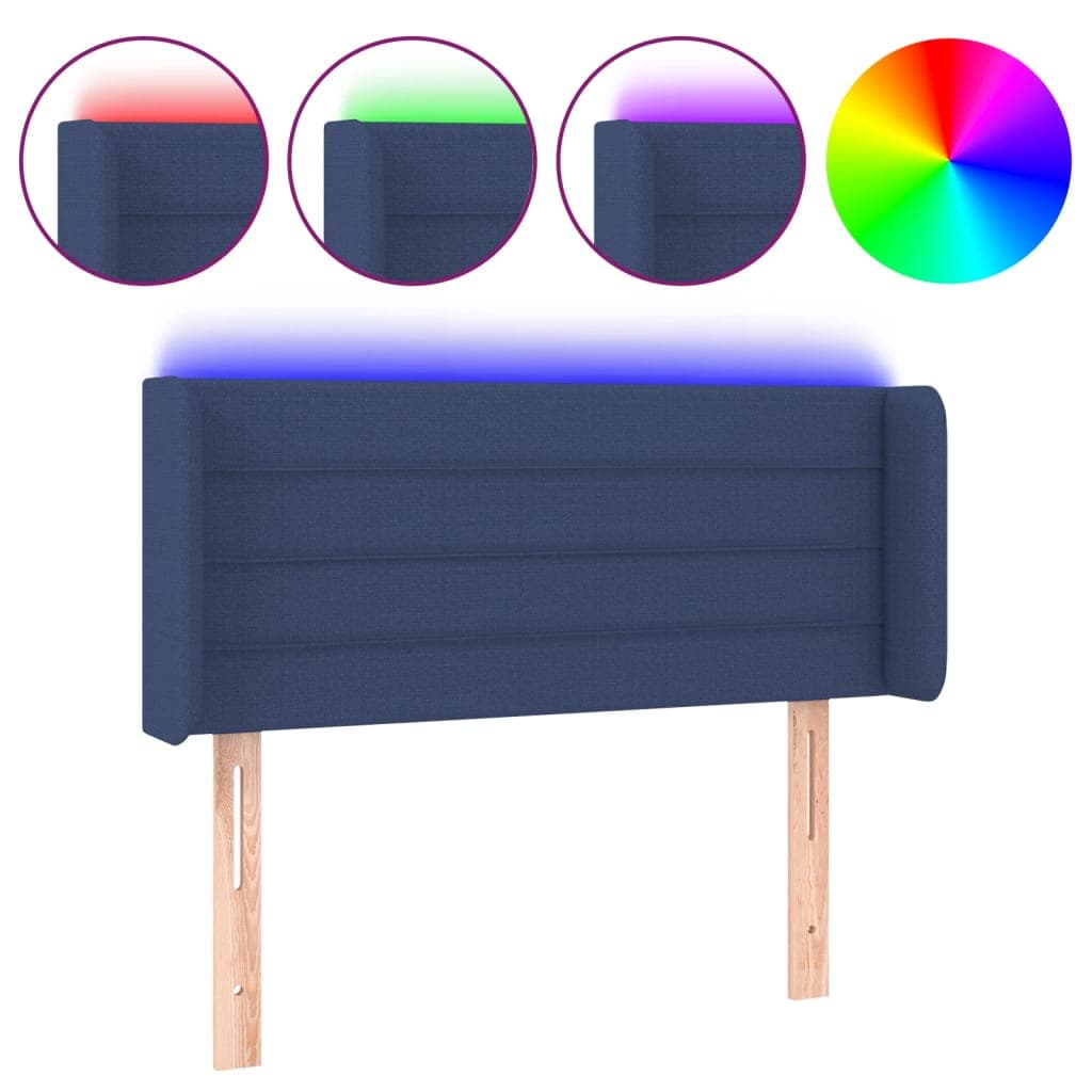vidaXL Cabeceira de Cama com Luzes led Tecido 93x16x78/88 cm Azul - 2738840695