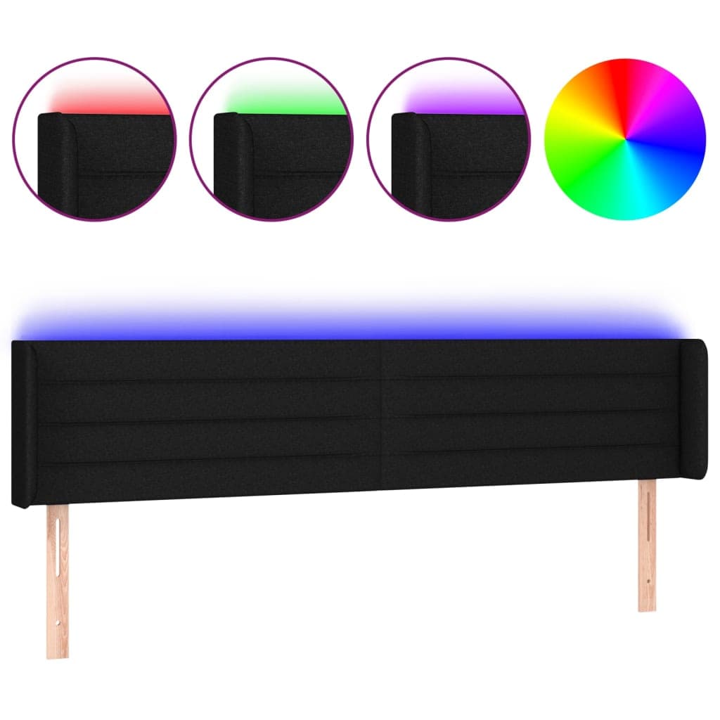 vidaXL Cabeceira de Cama com Luzes led Tecido 203x16x78/88 cm Preto - 4148629869