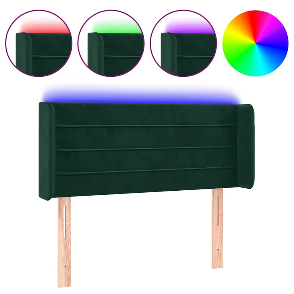 vidaXL Cabeceira cama c/ luzes LED veludo 83x16x78/88 cm verde-escuro