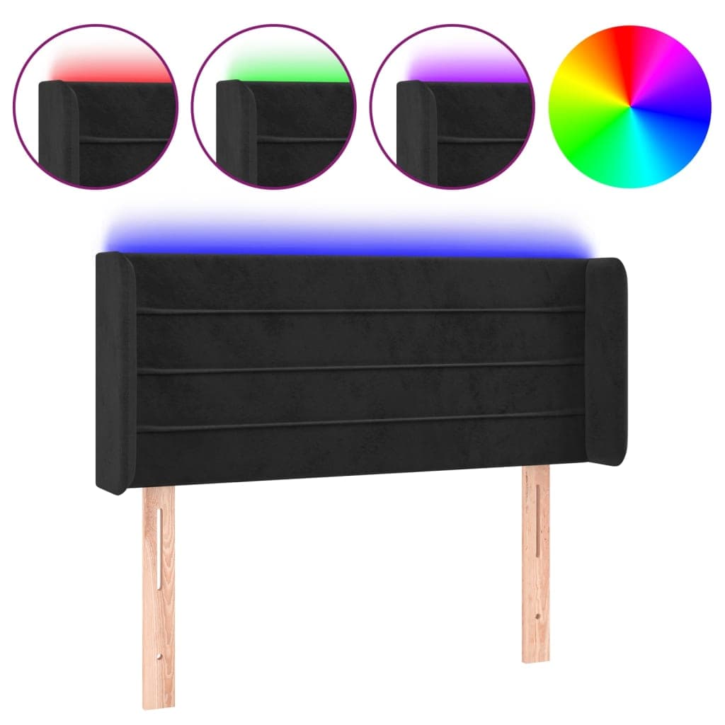 vidaXL Cabeceira de cama c/ luzes LED veludo 93x16x78/88 cm preto