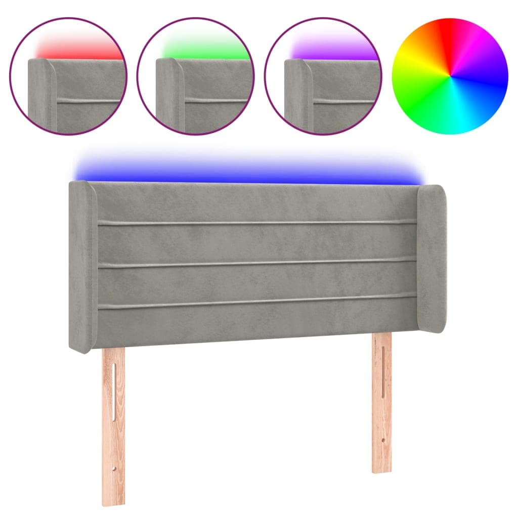 vidaXL Cabeceira cama c/ luzes LED veludo 103x16x78/88 cm cinza-claro