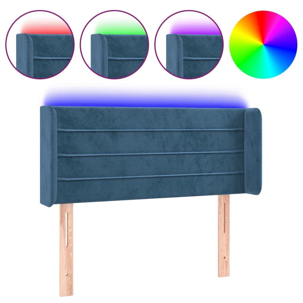 vidaXL Cabeceira cama c/ luzes LED veludo 103x16x78/88 cm azul-escuro