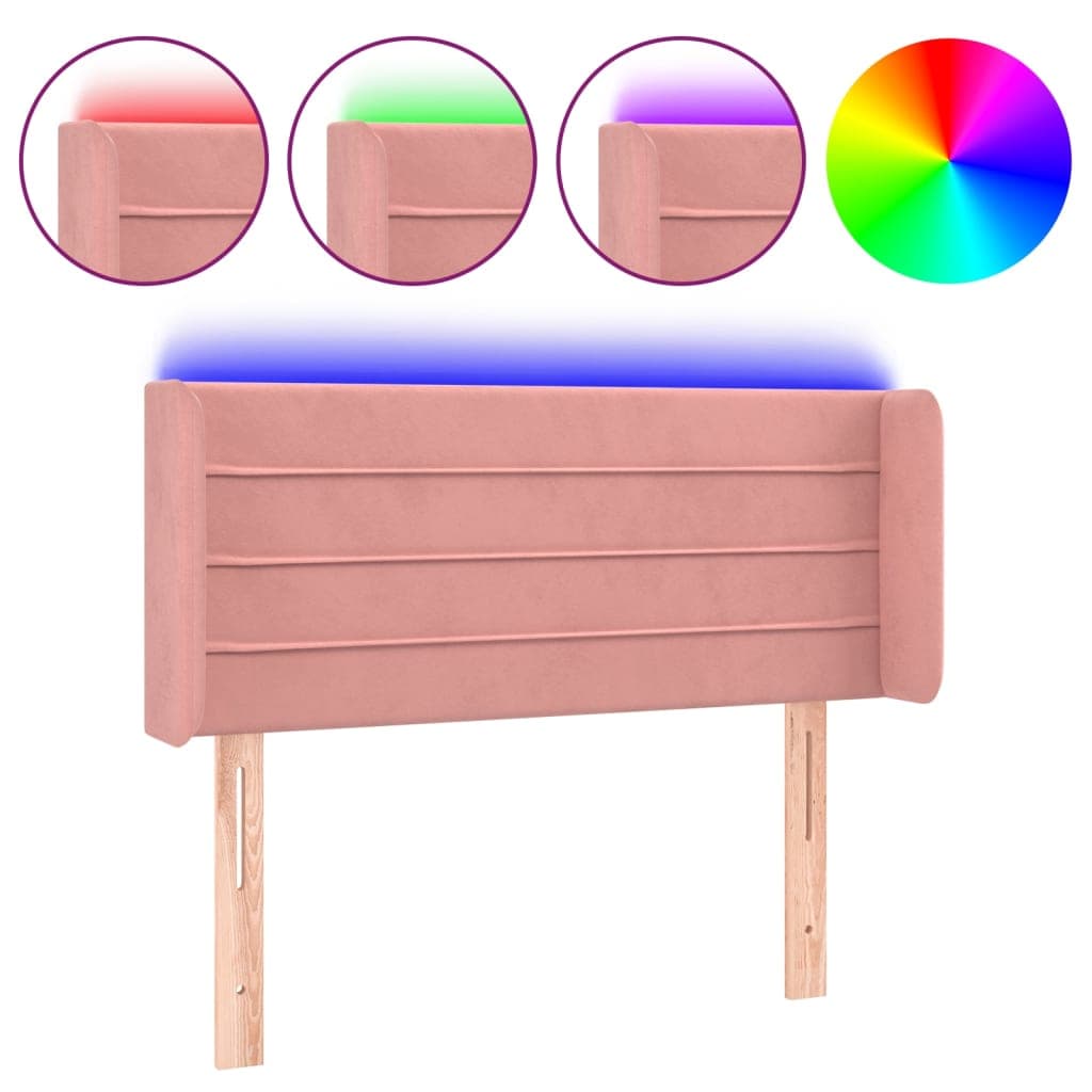 vidaXL Cabeceira de cama c/ luzes LED veludo 103x16x78/88 cm rosa
