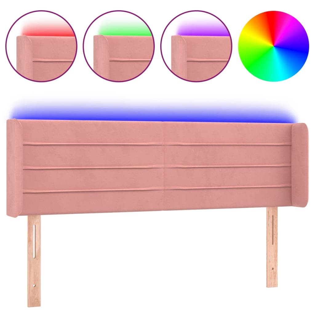 vidaXL Cabeceira de cama c/ luzes LED veludo 147x16x78/88 cm rosa