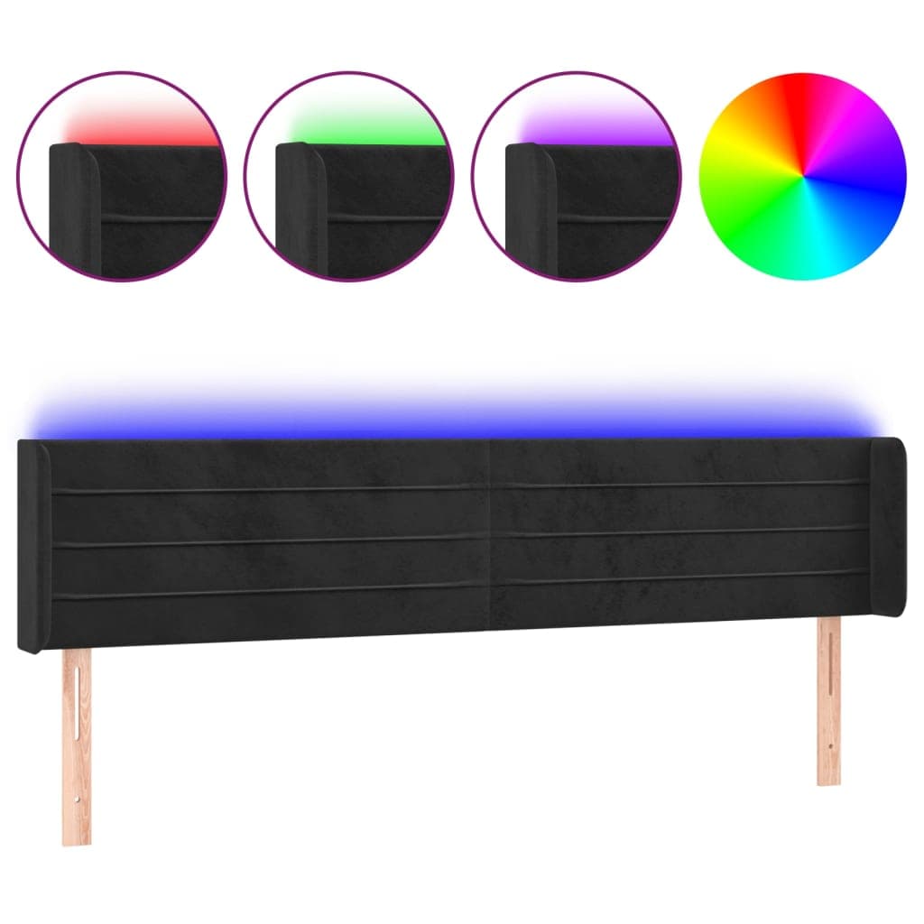 vidaXL Cabeceira de cama c/ luzes LED veludo 163x16x78/88 cm preto