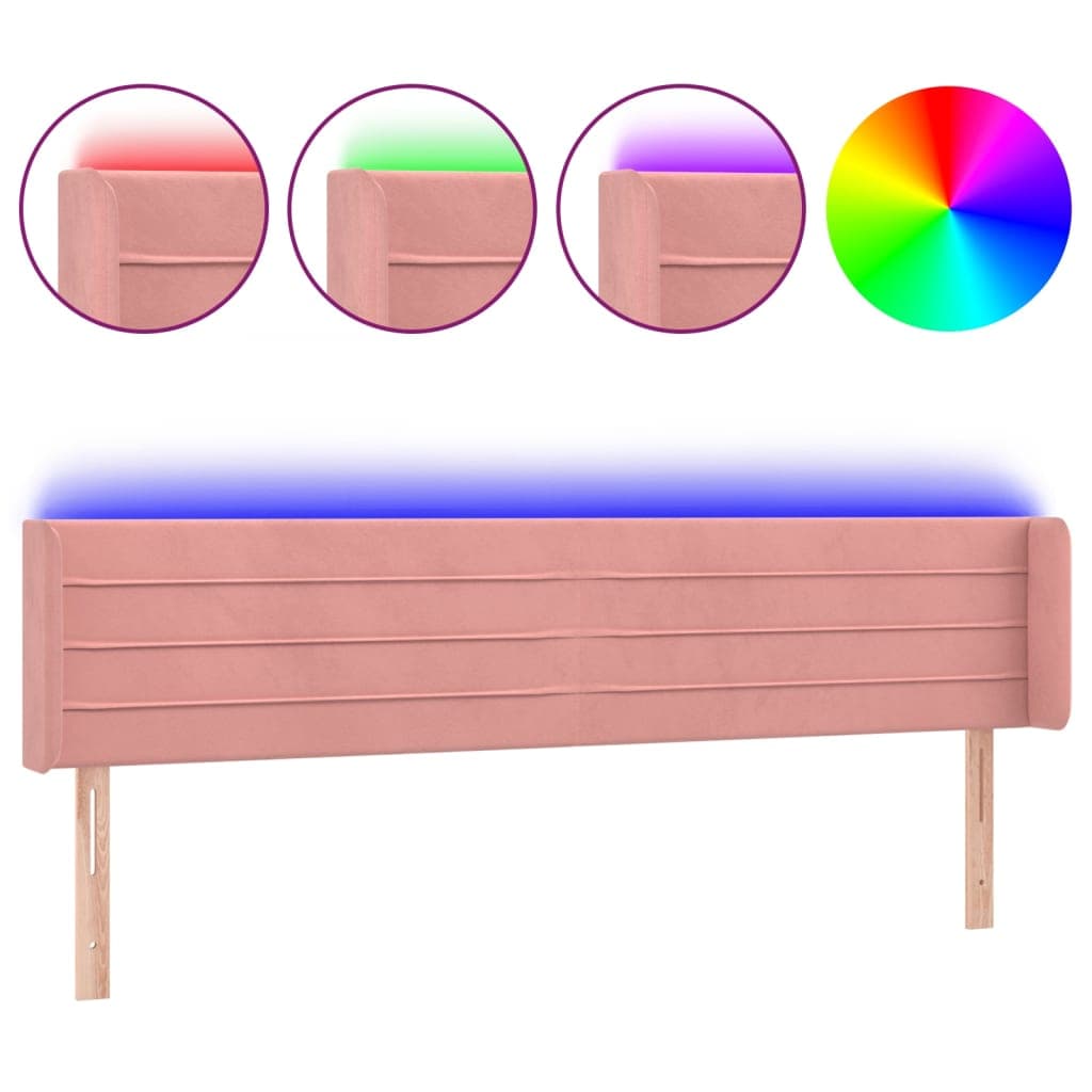 vidaXL Cabeceira de cama c/ luzes LED veludo 163x16x78/88 cm rosa