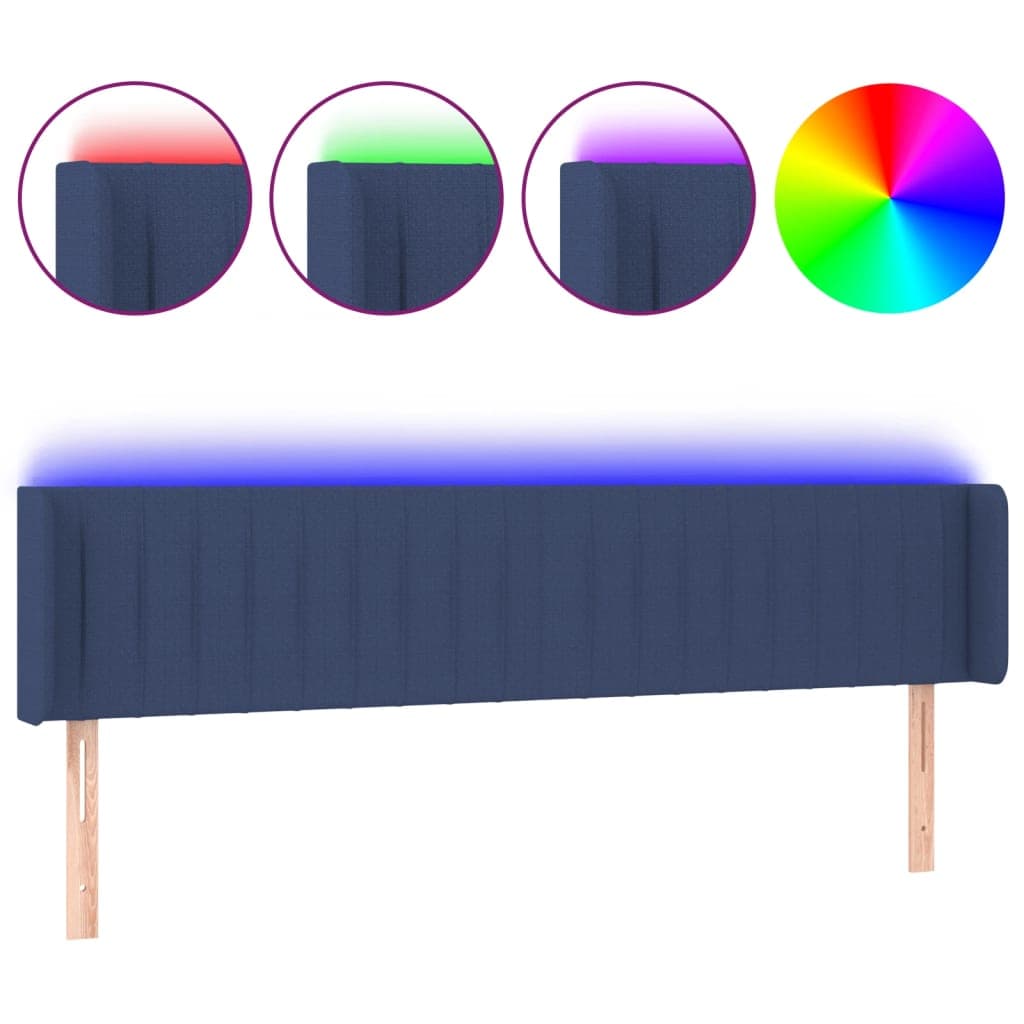 vidaXL Cabeceira de cama c/ luzes LED tecido 203x16x78/88 cm azul