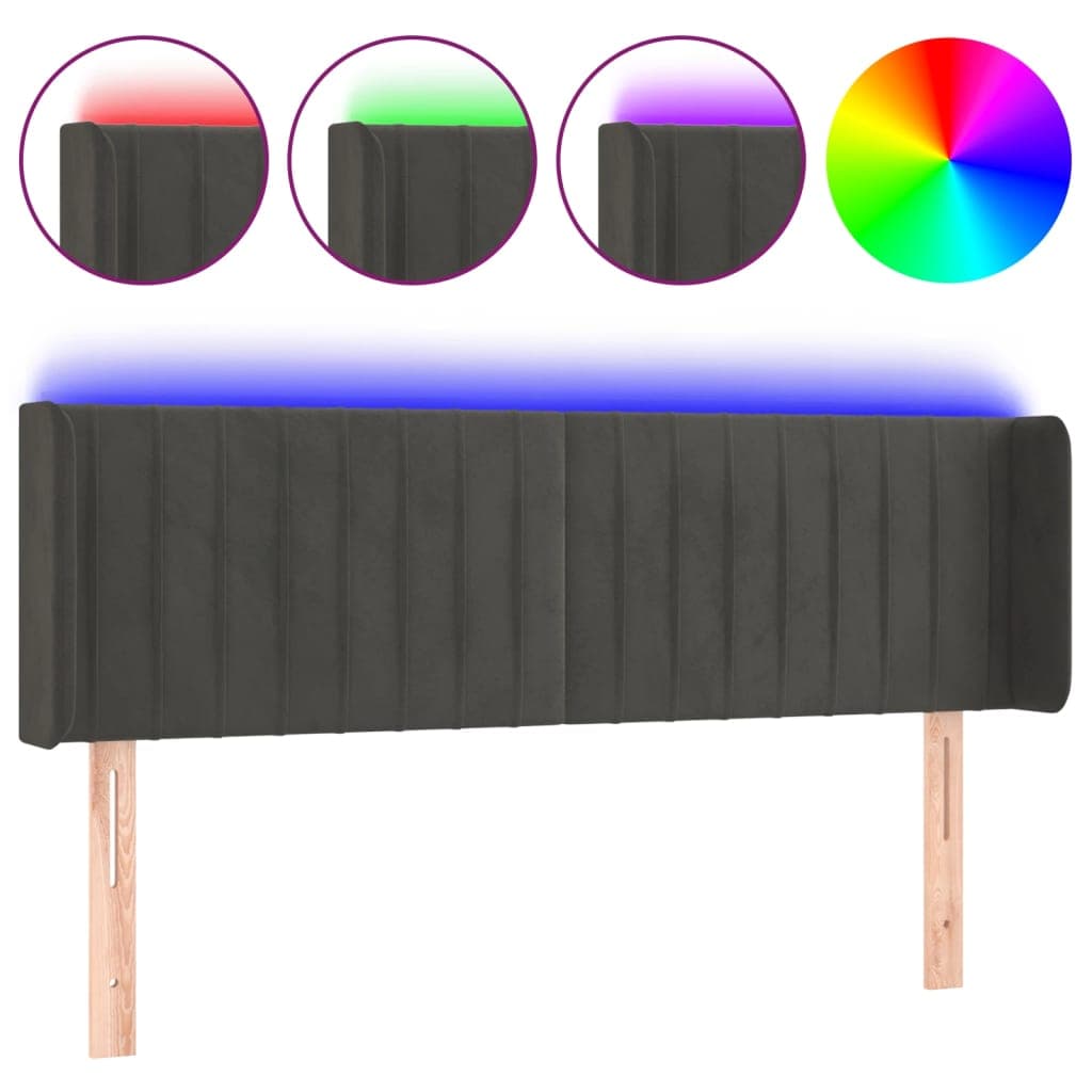 vidaXL Cabeceira cama c/ luzes LED veludo 147x16x78/88cm cinza-escuro