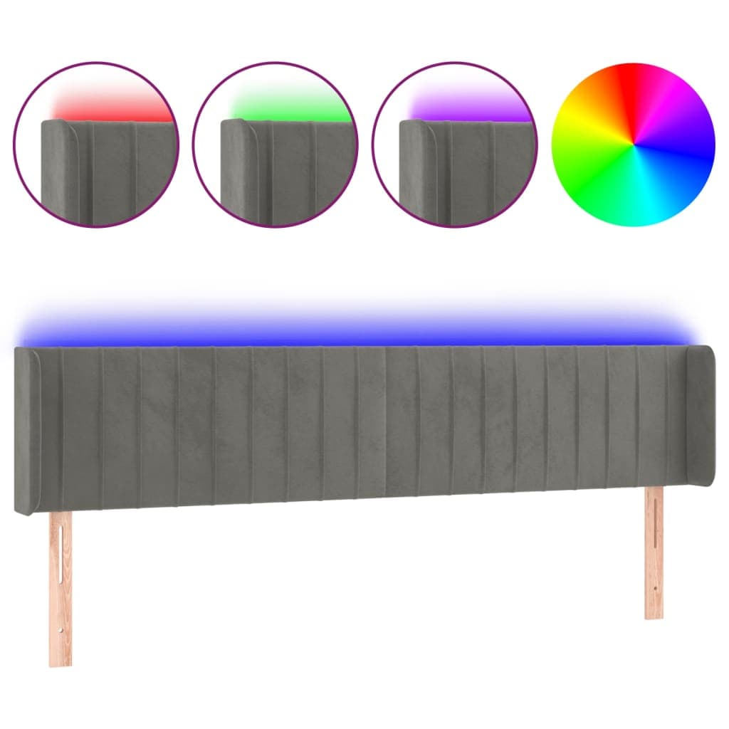 vidaXL Cabeceira cama c/ luzes LED veludo 163x16x78/88 cm cinza-claro