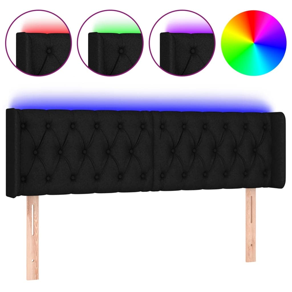 vidaXL Cabeceira de cama c/ luzes LED tecido 163x16x78/88 cm preto