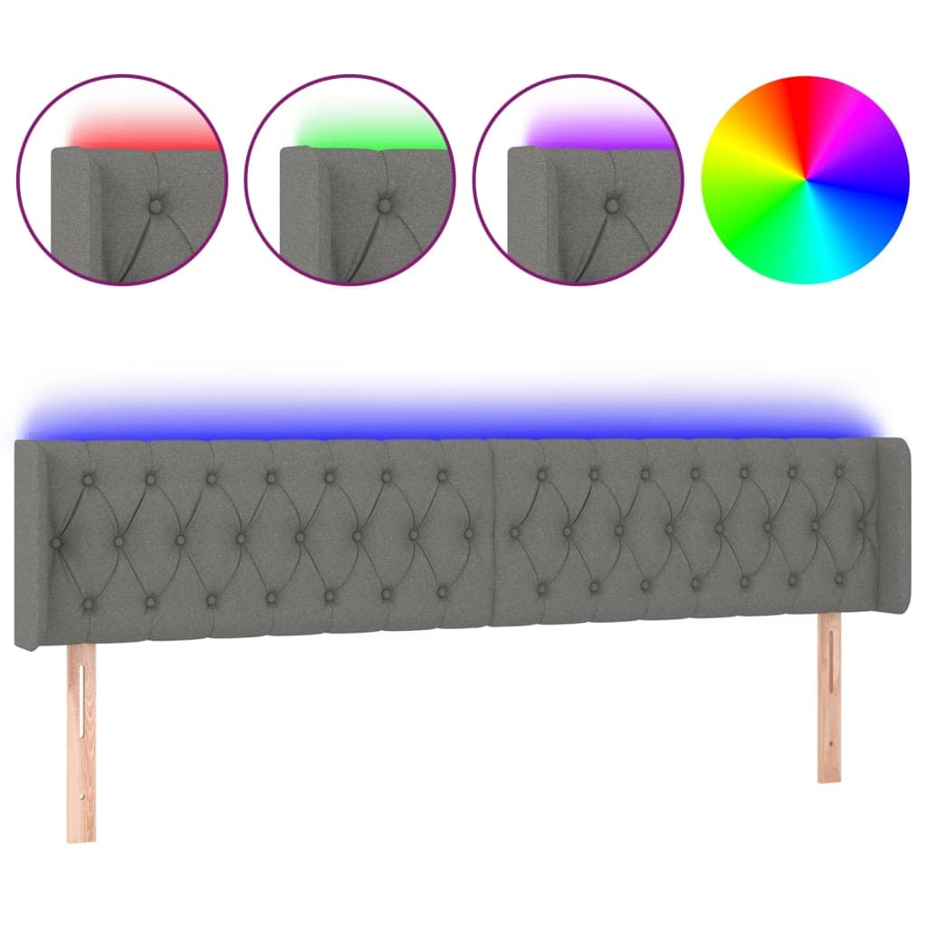 Cabeceira Cama com Luzes led Tecido 183x16x78/88cm Cinza-escuro - 3123587