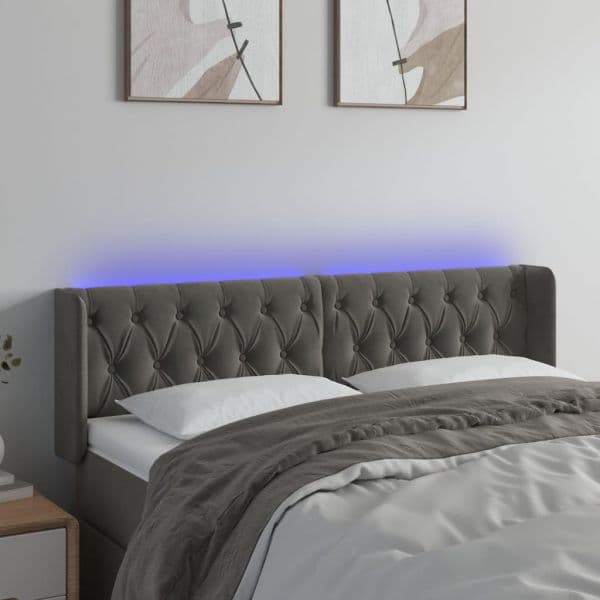 Cabeceira Cama com Luzes led Veludo 147x16x78/88cm Cinza-escuro - 3123621