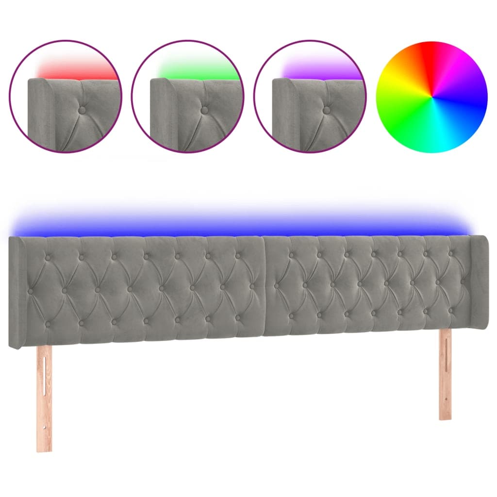vidaXL Cabeceira Cama com Luzes led Veludo 183x16x78/88 cm Cinza-claro - 836827116