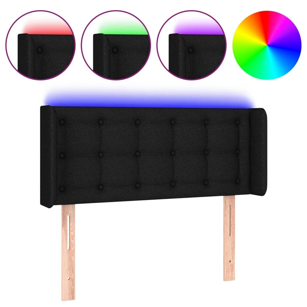 vidaXL Cabeceira de cama c/ luzes LED tecido 93x16x78/88 cm preto