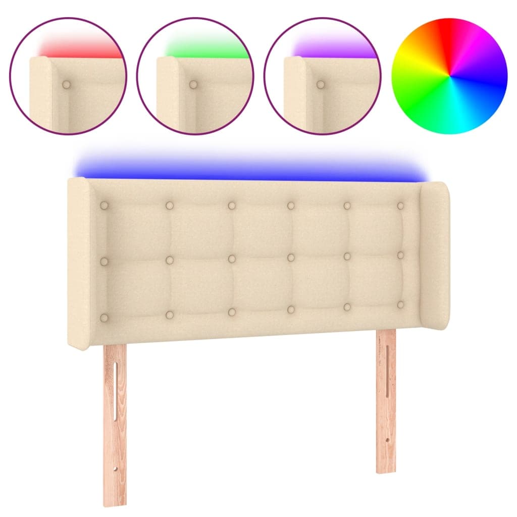 vidaXL Cabeceira de cama c/ luzes LED tecido 93x16x78/88 cm cor creme