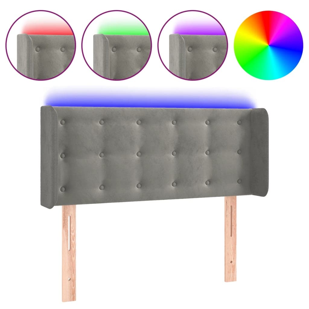 vidaXL Cabeceira de cama c/ luzes LED veludo 93x16x78/88cm cinza-claro