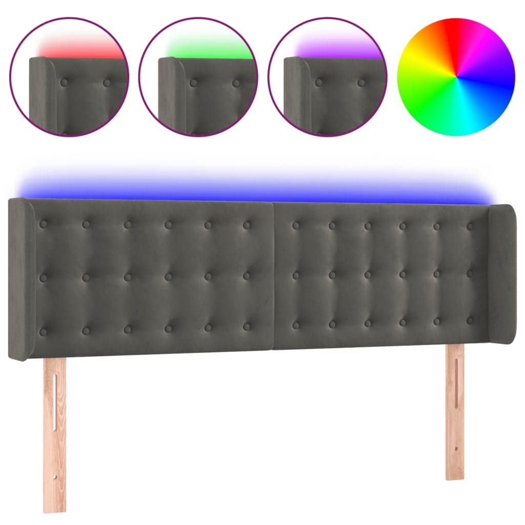 vidaXL Cabeceira Cama com Luzes led Veludo 147x16x78/88cm Cinza-escuro - 2512791249