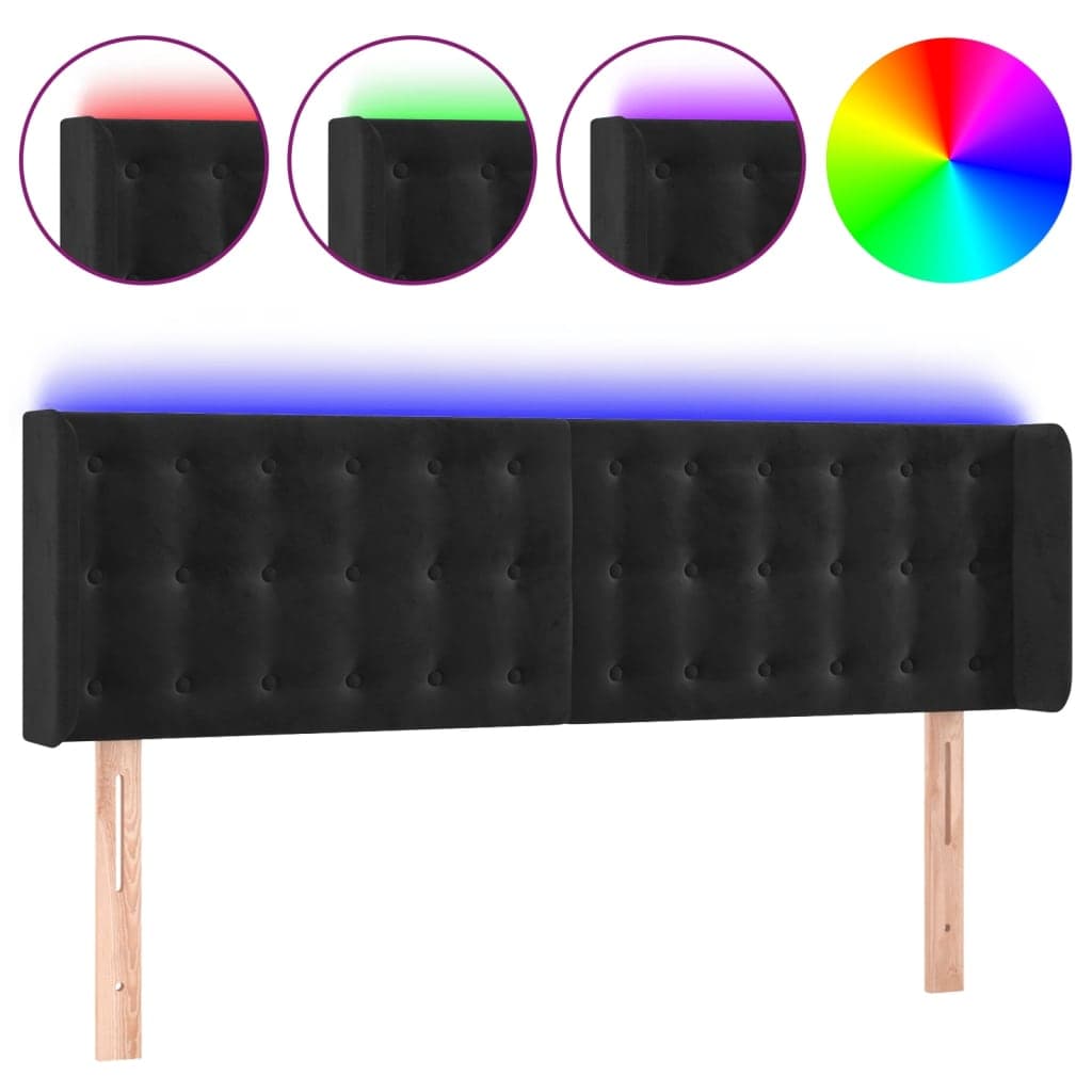 vidaXL Cabeceira de Cama com Luzes led Veludo 147x16x78/88 cm Preto - 3342323126