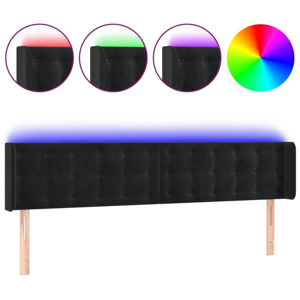 vidaXL Cabeceira de Cama com Luzes led Veludo 163x16x78/88 cm Preto - 777283715