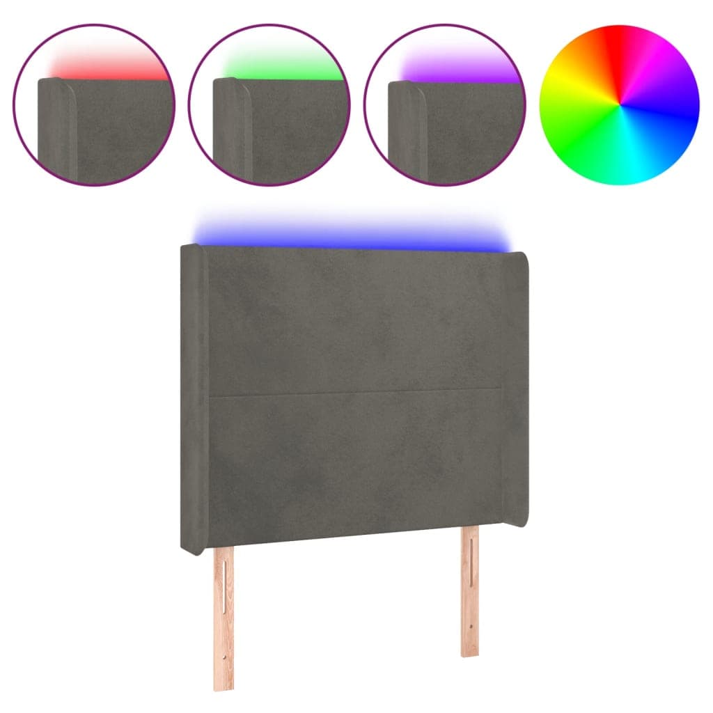 vidaXL Cabeceira de cama c/ LED veludo 103x16x118/128 cm cinza-escuro