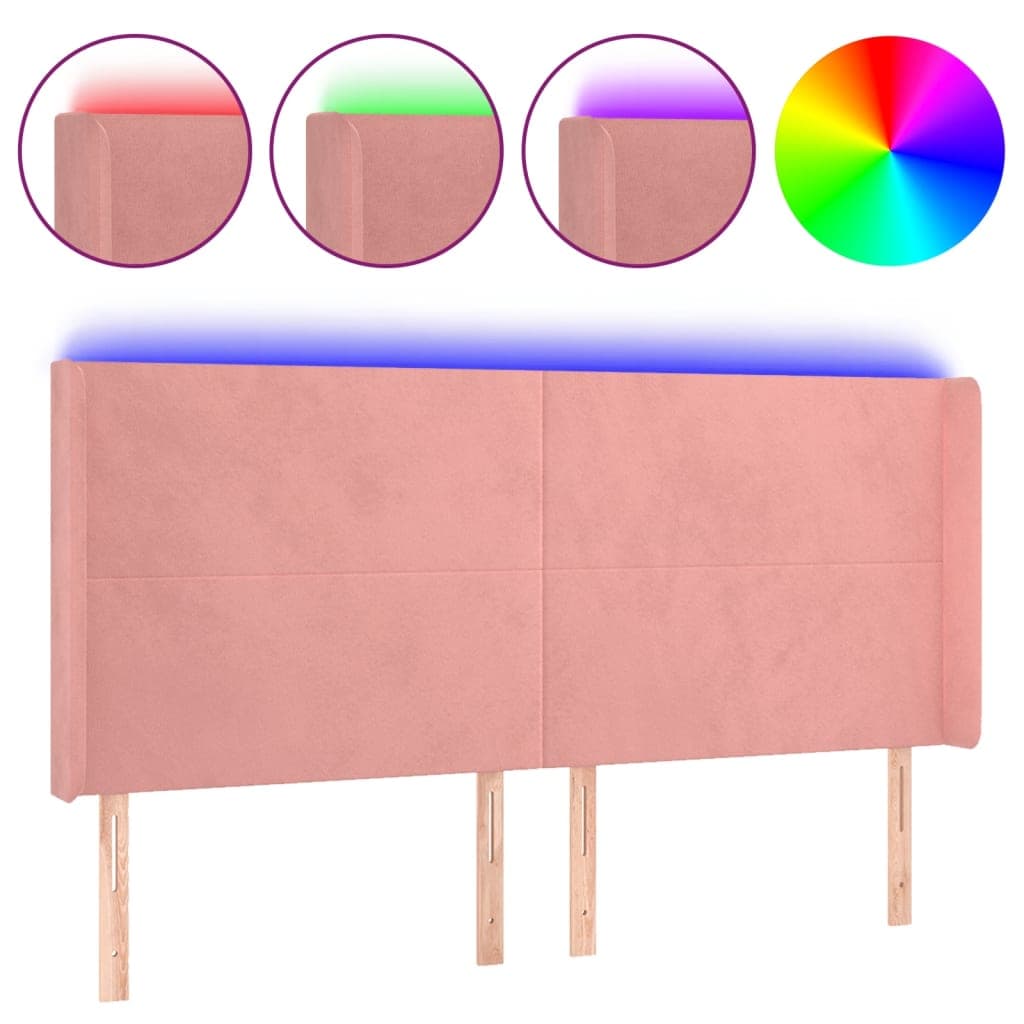 vidaXL Cabeceira de cama c/ luzes LED veludo 183x16x118/128 cm rosa