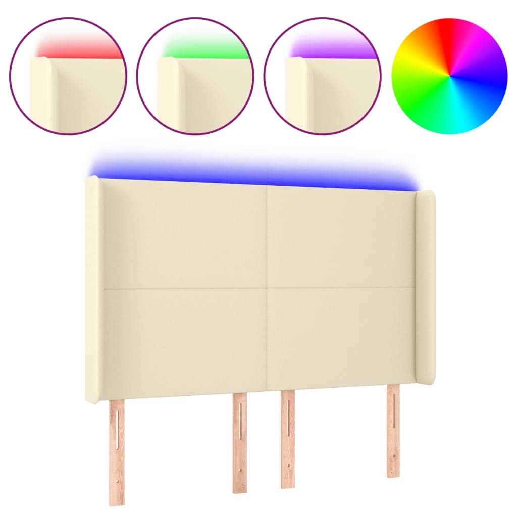 vidaXL Cabeceira cama c/ LED 147x16x118/128 cm couro artificial crème