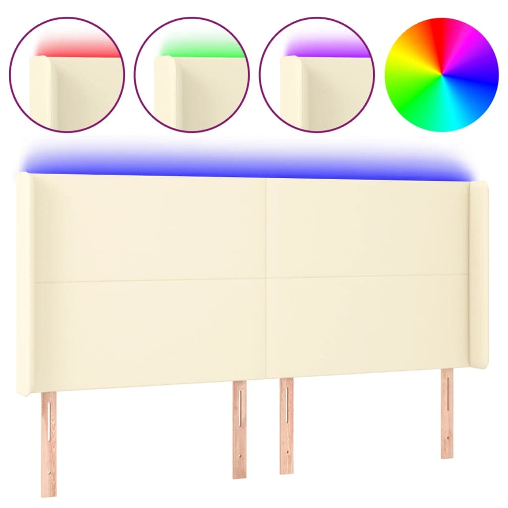 vidaXL Cabeceira cama c/ LED 203x16x118/128 cm couro artificial crème