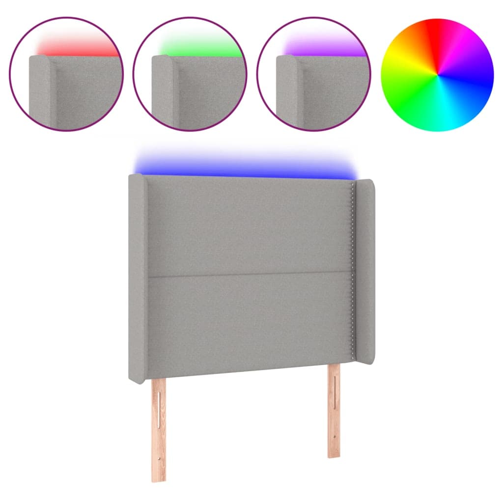 vidaXL Cabeceira cama c/ luzes LED tecido 93x16x118/128 cm cinza-claro