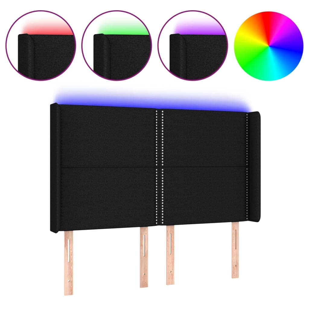 Cabeceira de Cama com Luzes led Tecido 147x16x118/128 cm Preto - 3123908