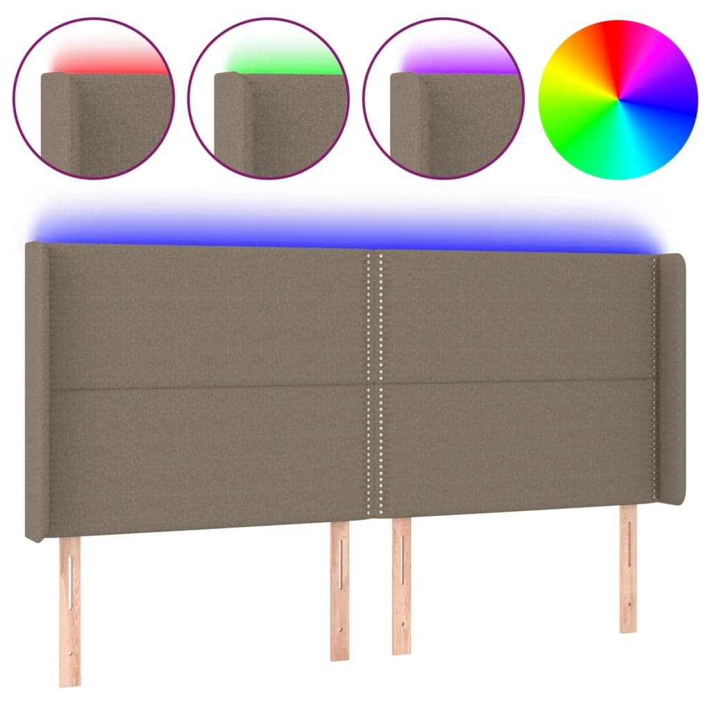 vidaXL Cabeceira cama c/ LED tecido 183x16x118/128cm cinza-acastanhado