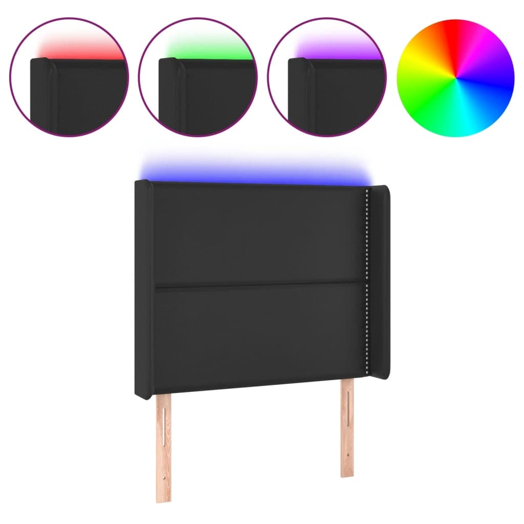 Cabeceira Cama com led Couro Artificial 103x16x118/128 cm Preto - 3123992