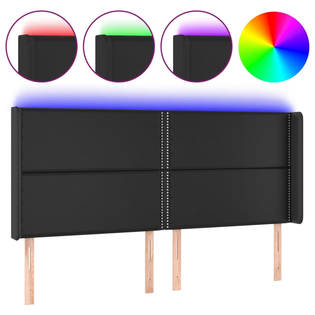 vidaXL Cabeceira cama c/ LED couro artificial 183x16x118/128 cm preto