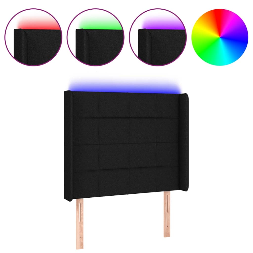 vidaXL Cabeceira de cama c/ luzes LED tecido 83x16x118/128 cm preto